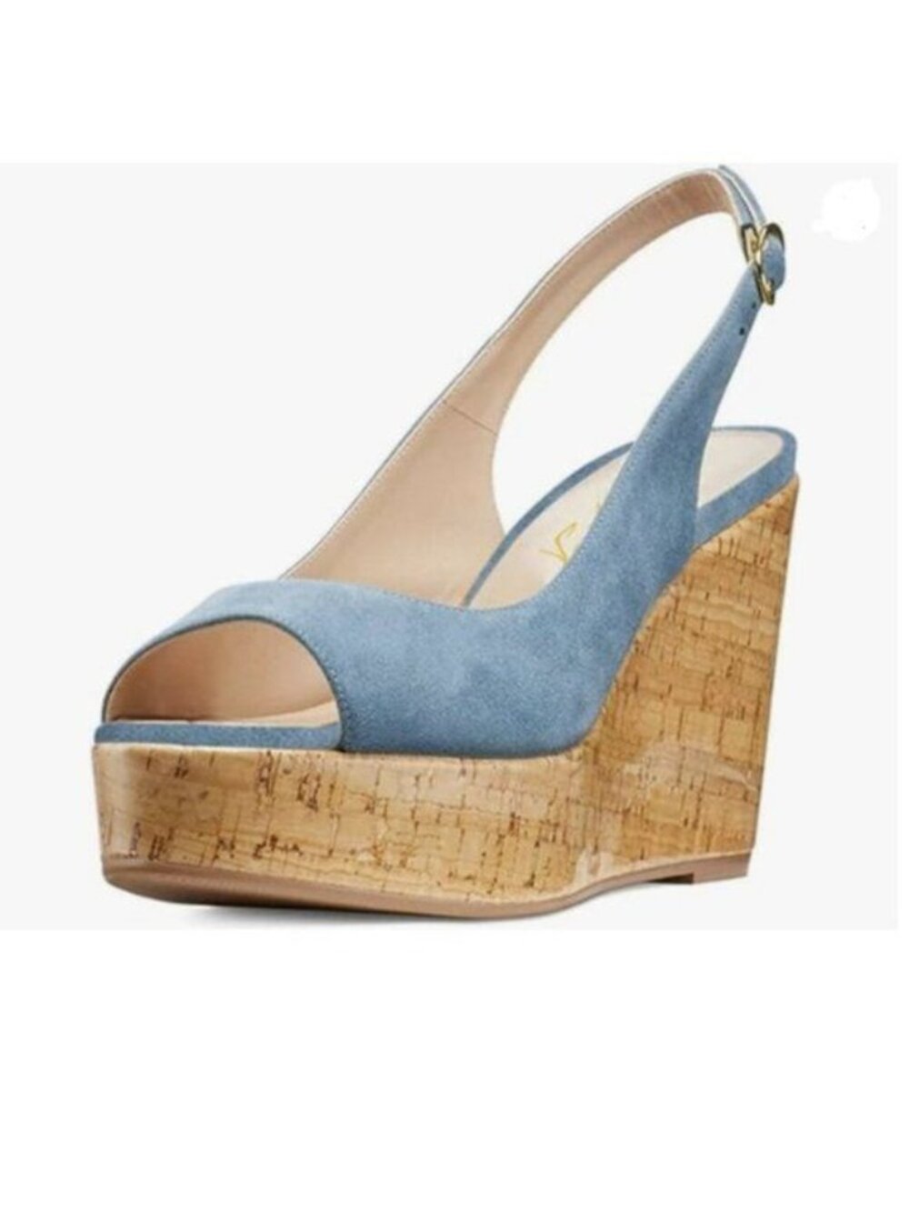 FOWT Women Peep Toe Slingback Platform Wedge Sandals High Heel Buckle Blue